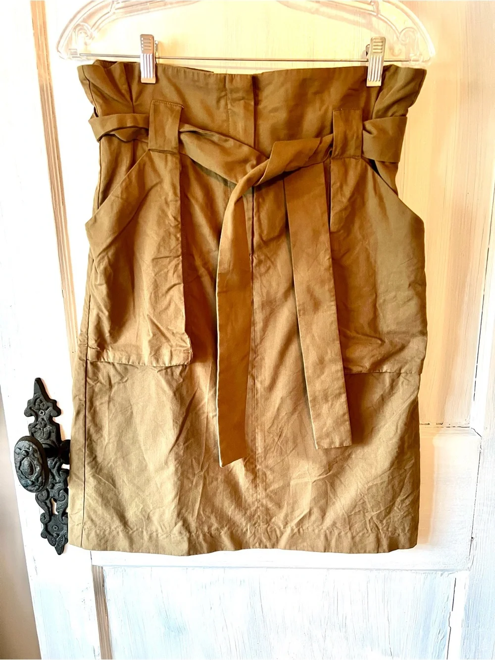 H&M Khaki Olive Utility Skirt with Tie Waist